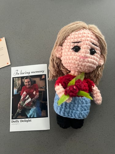 Customer photo review of Dolly® Personalized Crochet Doll with Photo Card