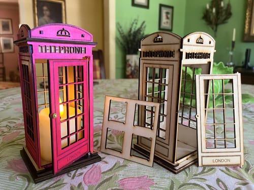 Customer photo review of Telephone booth candle holder laser cut svg file
