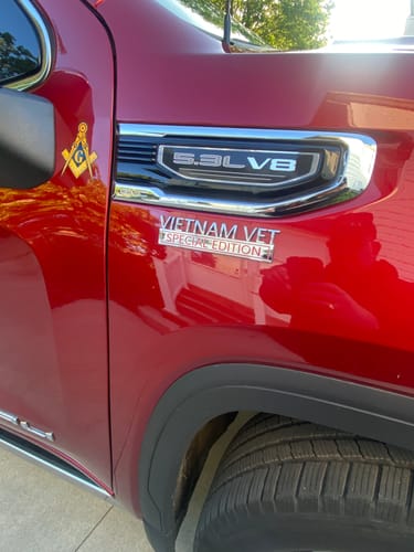 Customer photo review of Vietnam Vet Special Edition Metal Car Badge