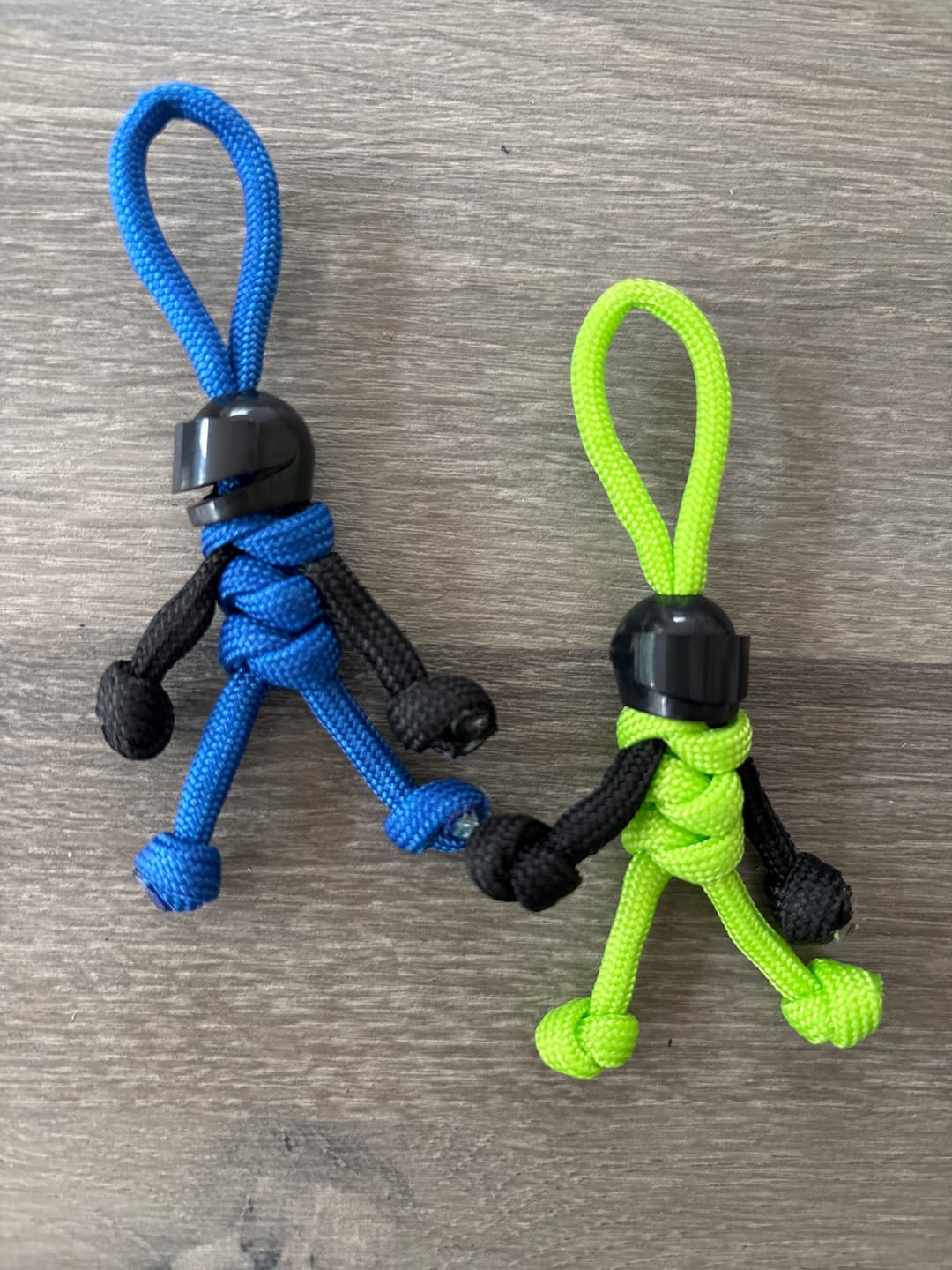 Customer photo review of Black Green Biker Buddy Paracord Keychain