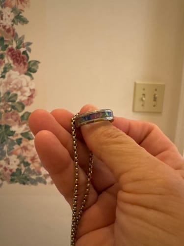 Customer photo review of Tungsten Opal Ring with Cremation Ashes