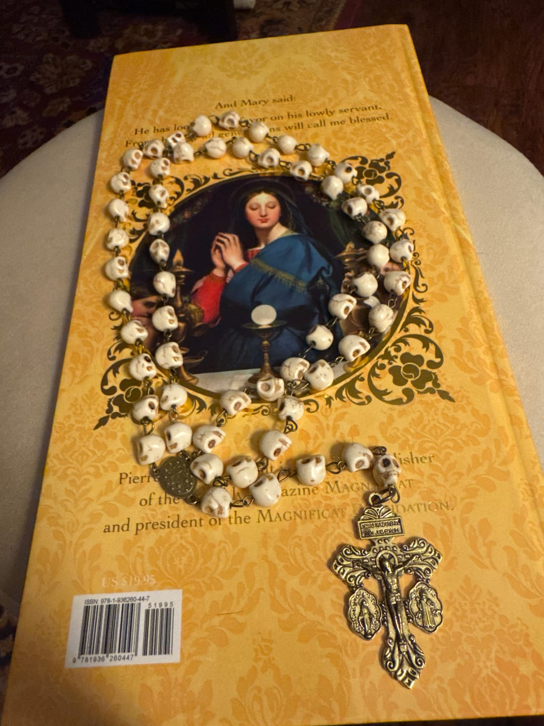 Customer photo review of FREE Today: Saint Benedict & Crucifix of 8 mm White Pine Skull Alloy Chain Rosary Necklace