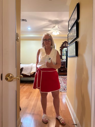 Customer photo review of SSYS Skylar Ric Rac Trim Linen Wrap Skort In Red