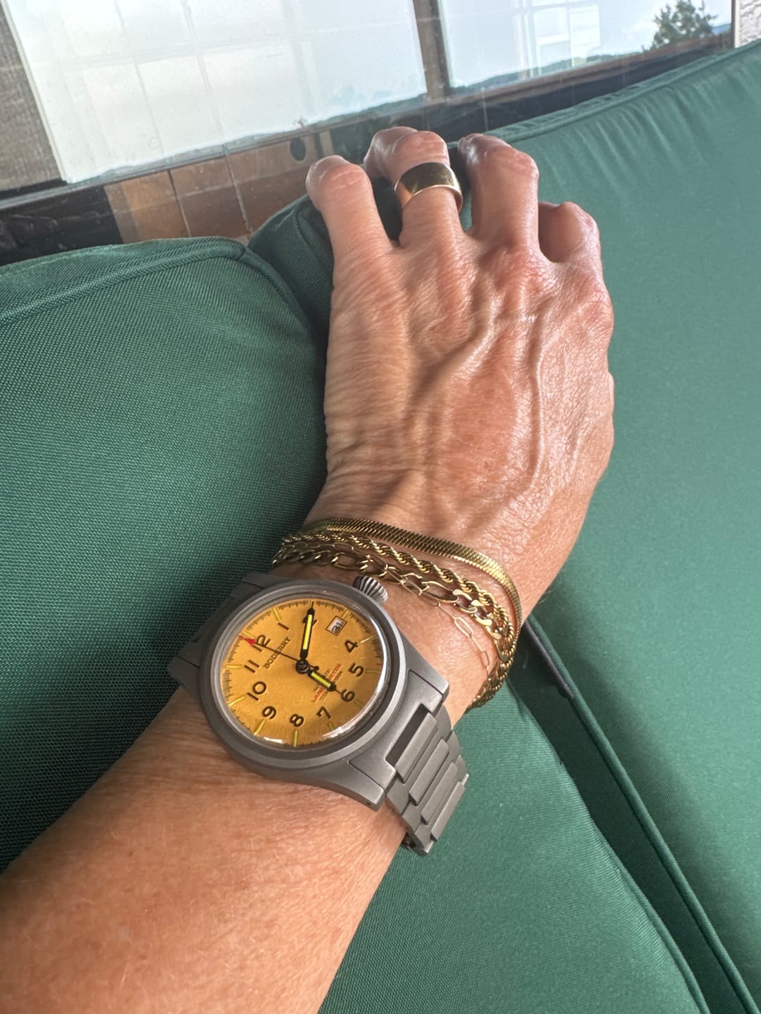 Customer photo review of LANDMASTER - 100M Waterproof Titanium Automatic Field Watch | Yellow-bracelet