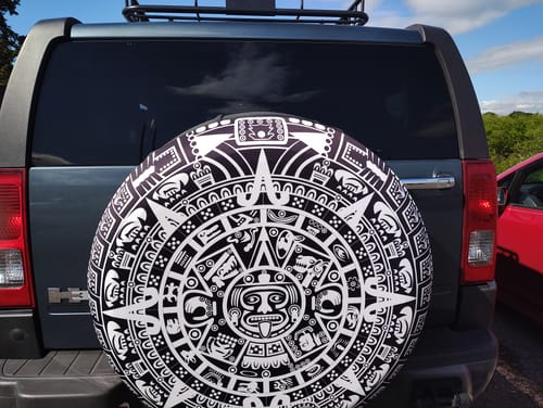 Customer photo review of White And Black Maya Calendar Print Tire Cover