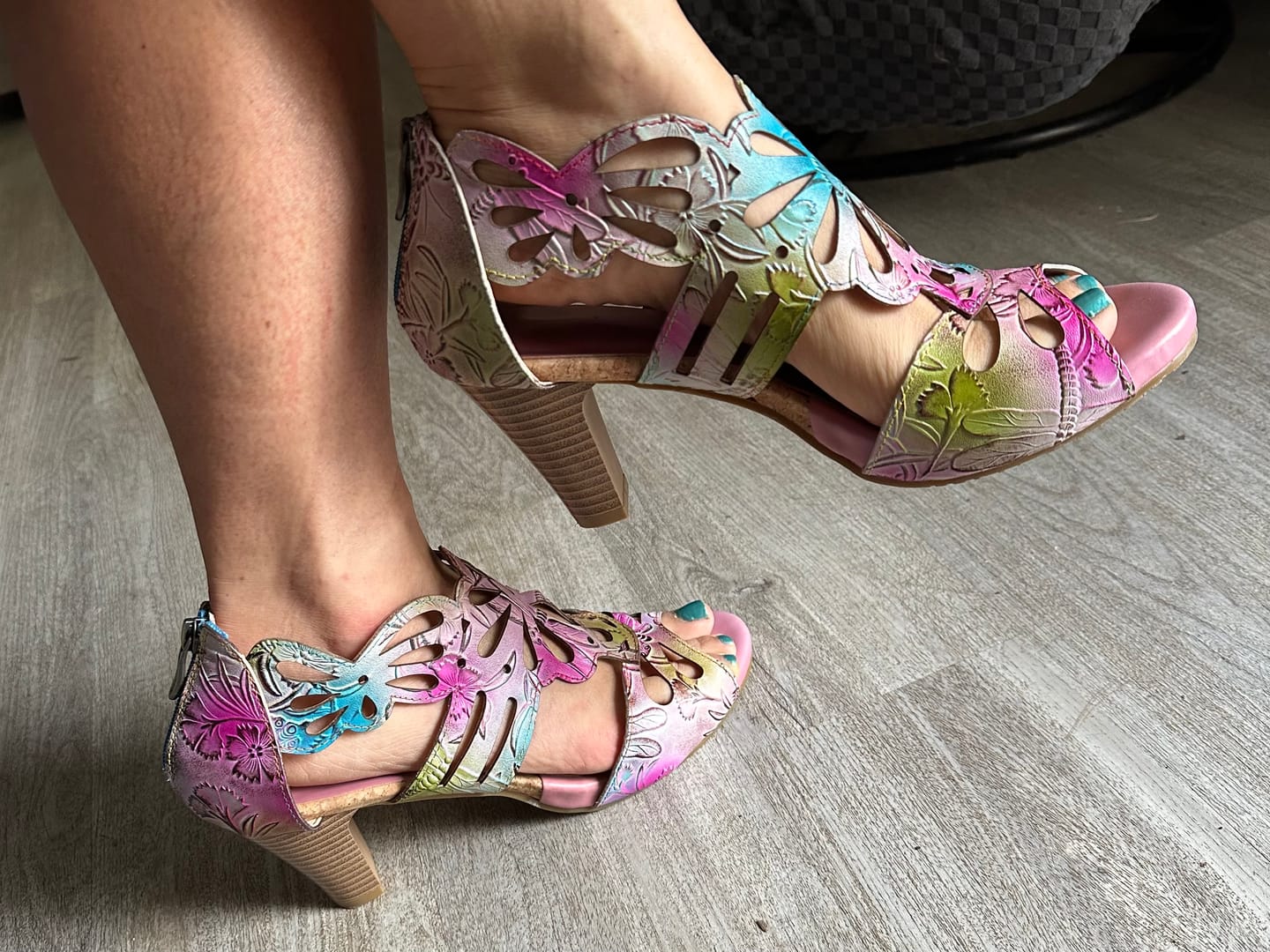 Customer photo review of Bohemia Leather Block Heel Comfy Sandals