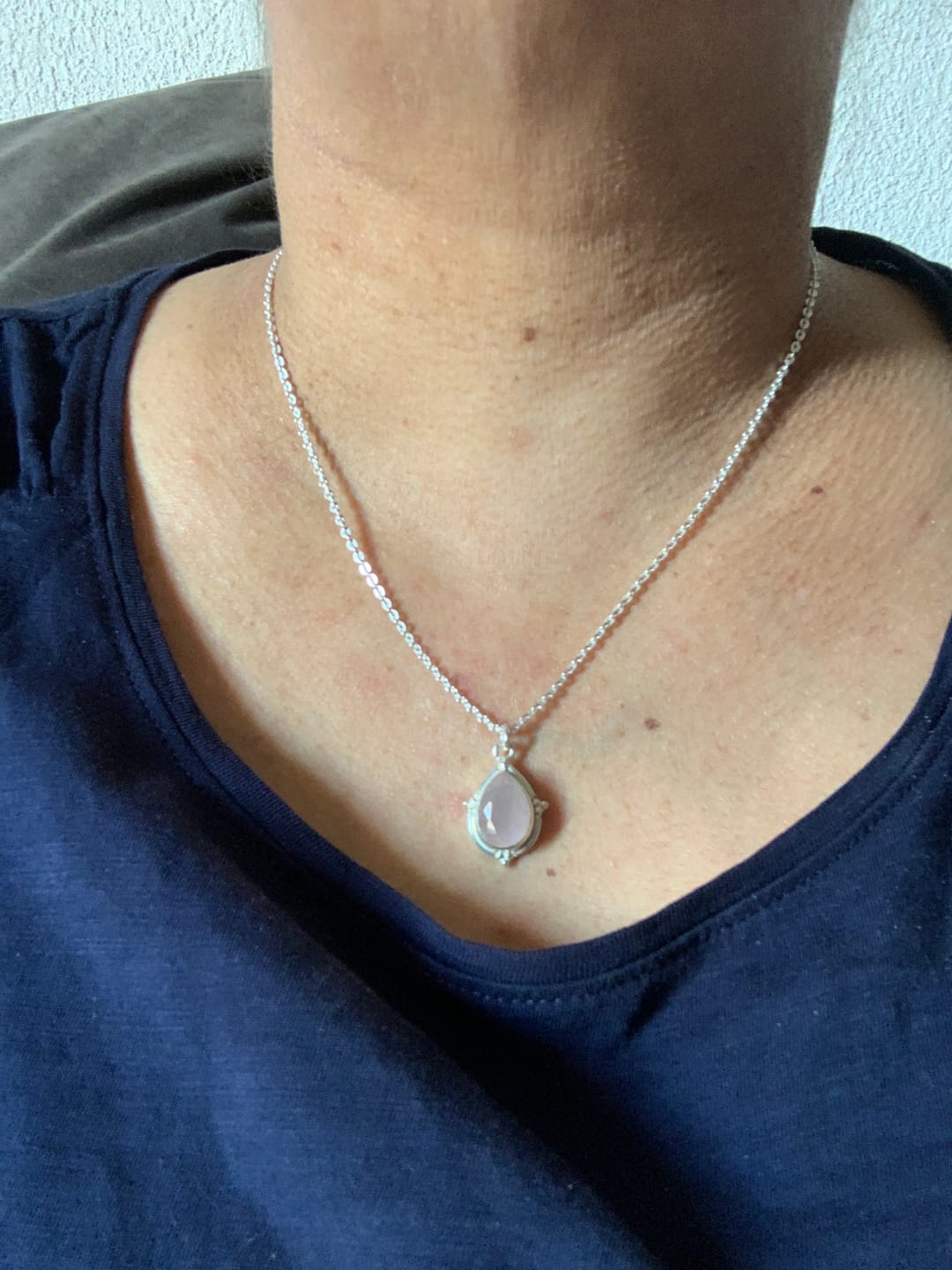 Customer photo review of Teardrop Rose Quartz Necklace