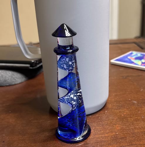 Customer photo review of Memorial Glass Lighthouse with Cremation Ashes