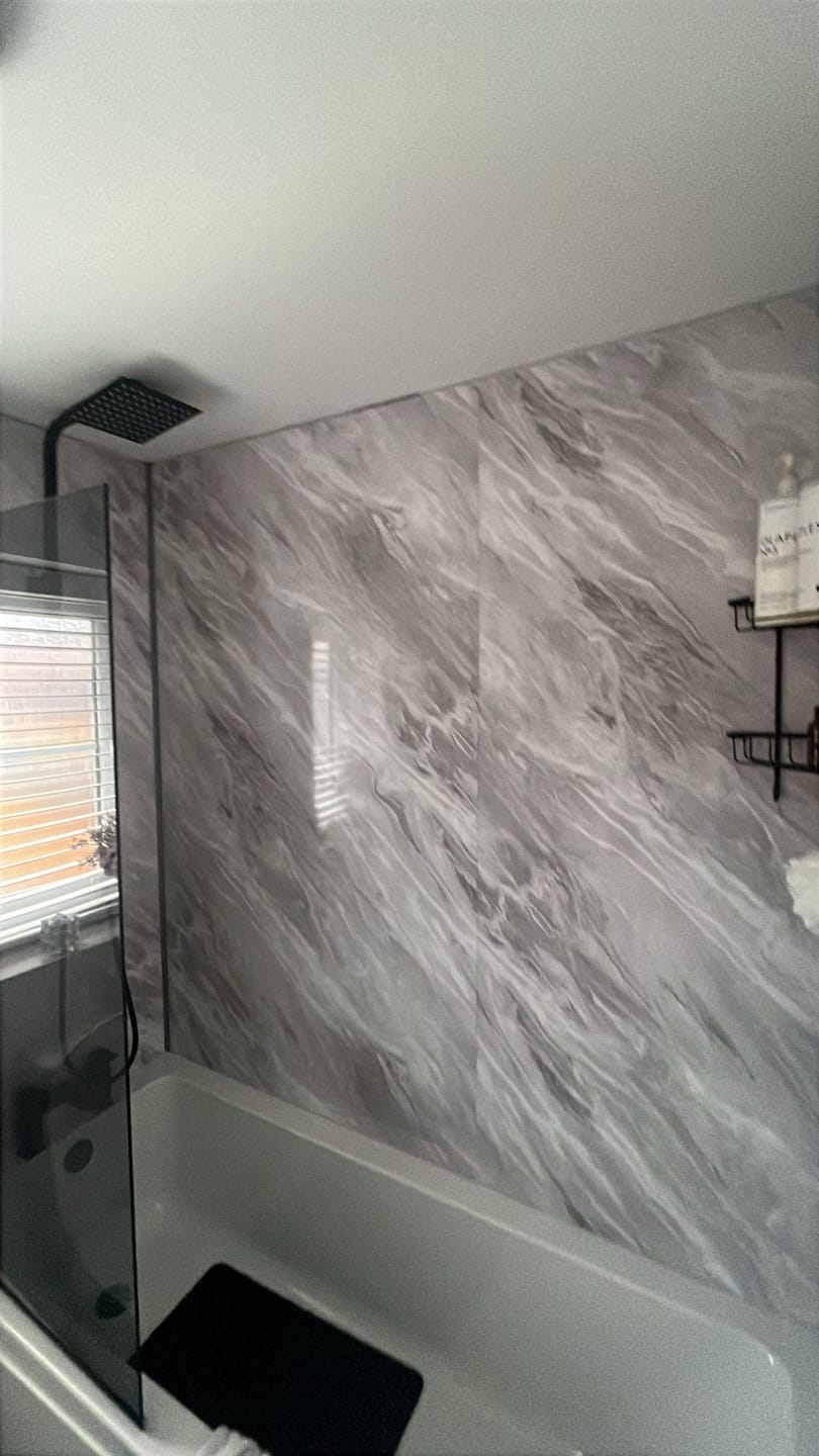 Customer photo review of 10mm Light Grey Marble Gloss Shower Panel 1M x 2.4M
