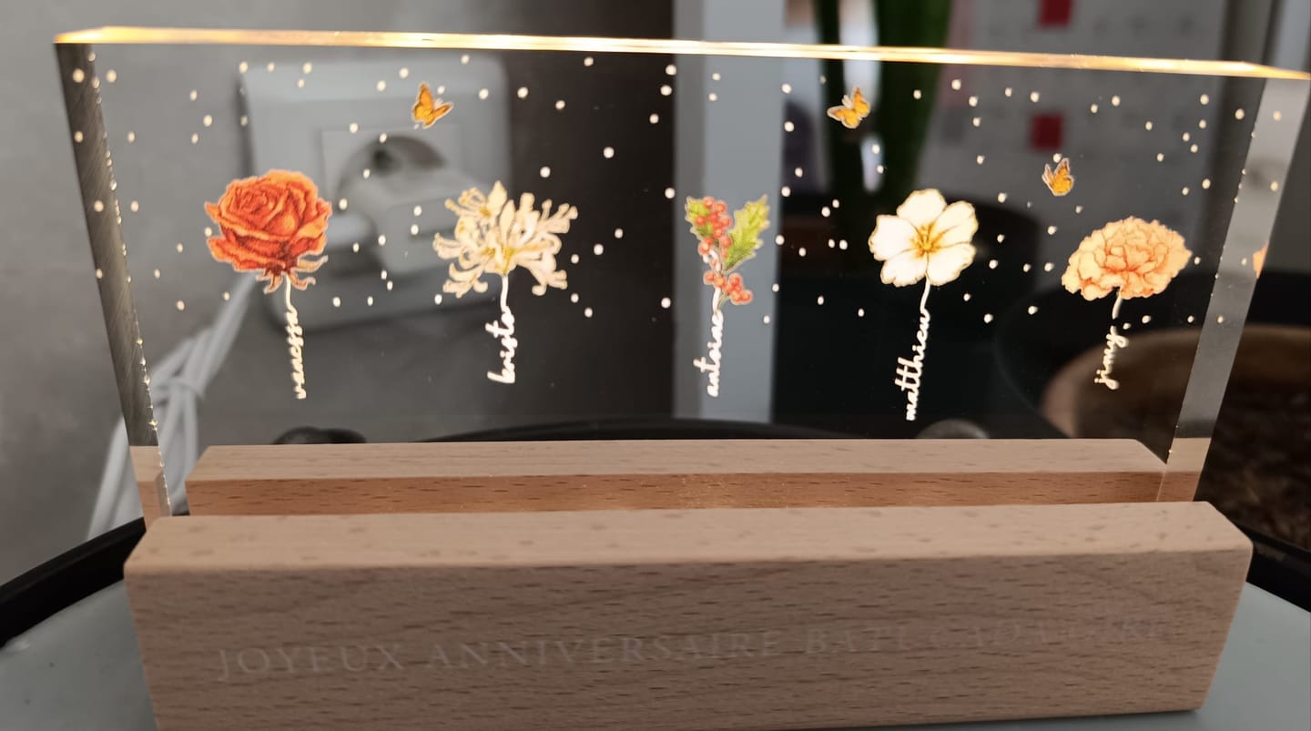 Customer photo review of Le Jardin de Mamie - Plaque LED acrylique personnalisée avec fleurs pour Maman et Mamie