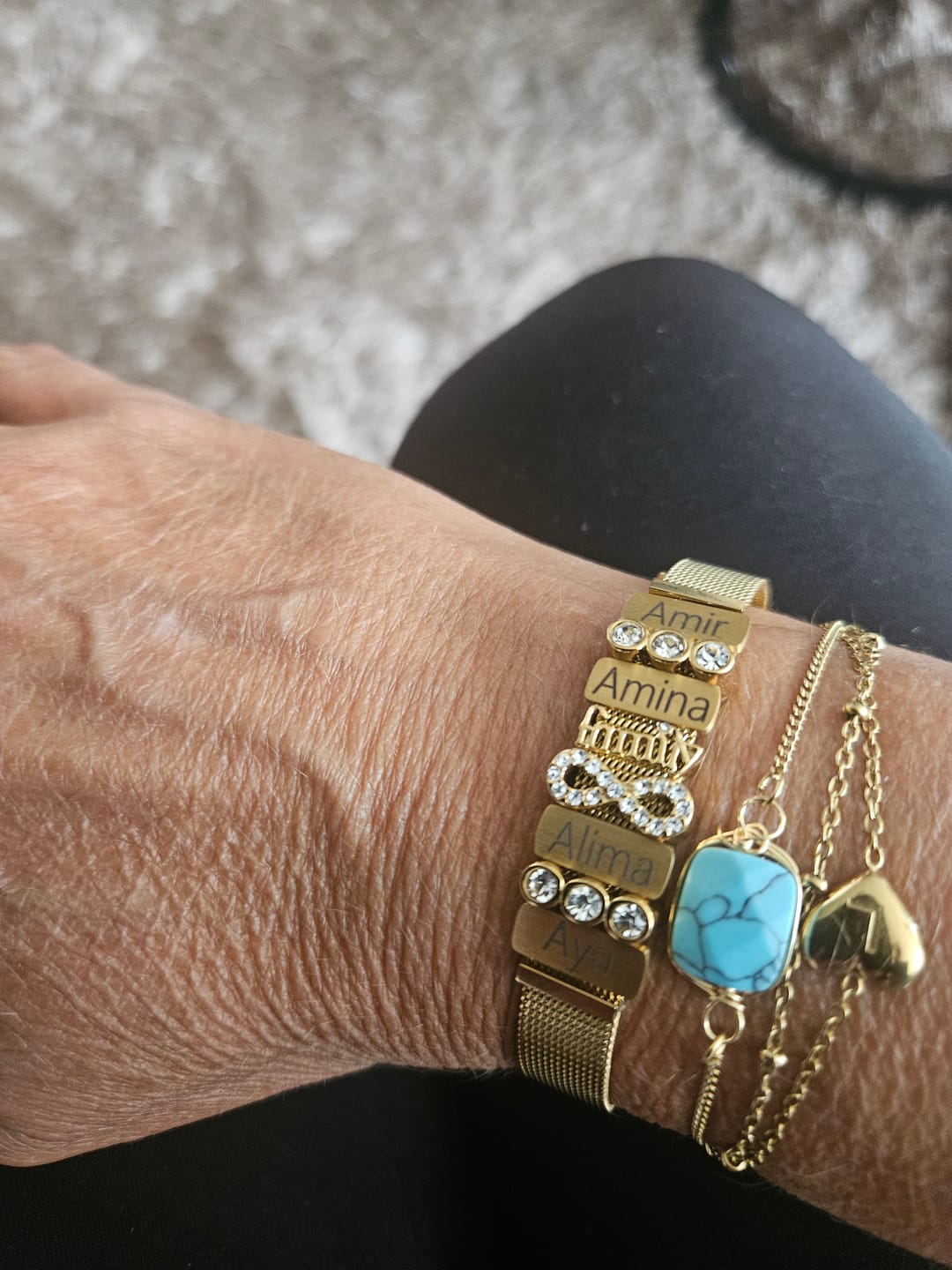 Customer photo review of Mesh charm name gold