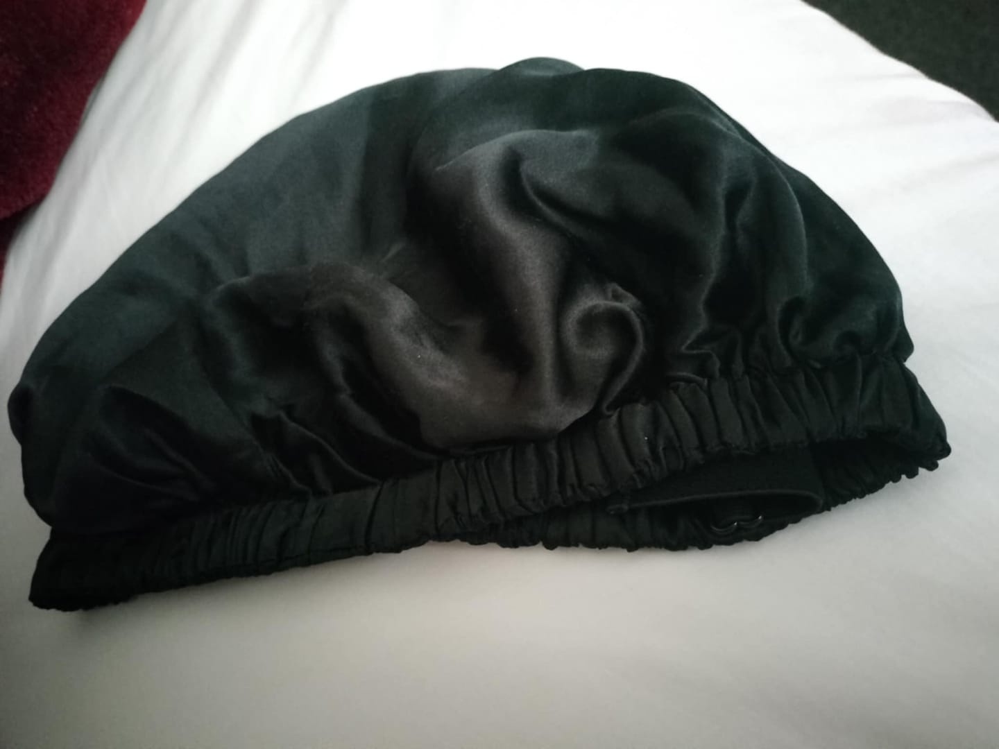 Customer photo review of Classic Double Layer Adjustable Women Mulberry Silk Hair Hair Wrap Bonnet -Black