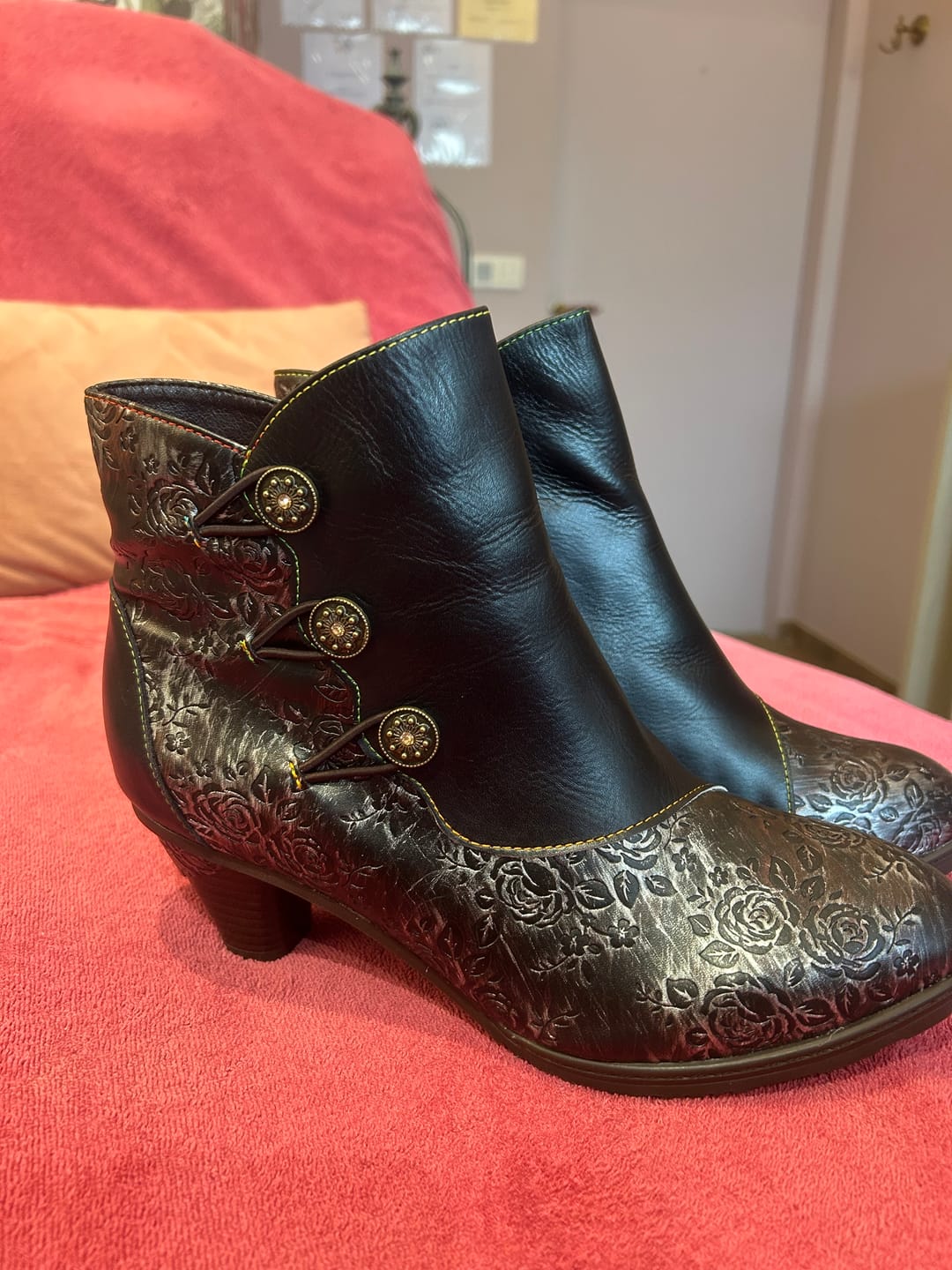 Customer photo review of Retro Handmade Floral Stitching Button Boots