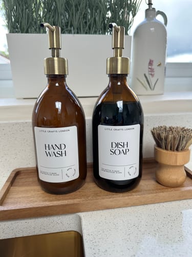 Customer photo review of Set of 2 Amber Glass Bottles 500 ML Long tray & Dish Brush
