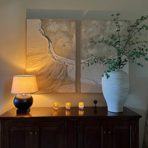 Customer photo review of Coastal Abstract Paintings – Minimalist Canvas Wall Art Set (2 Pieces)