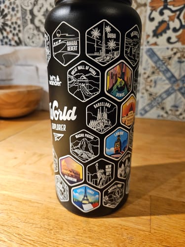 Customer photo review of Let's Wander™ World Explorer Water Bottle + Stickers