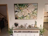 Customer photo review of Enchanted Blooms Abstract Floral Canvas – Hand-Painted Vertical Wall Art for Living Room