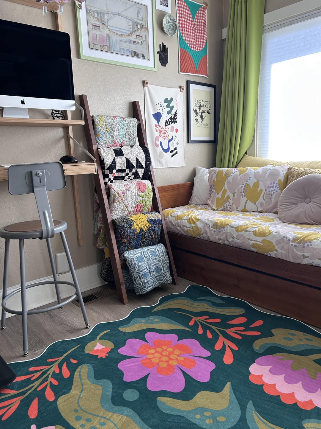 Customer photo review of Green Base Pink Floral Wavy Rug by Jessica Miller