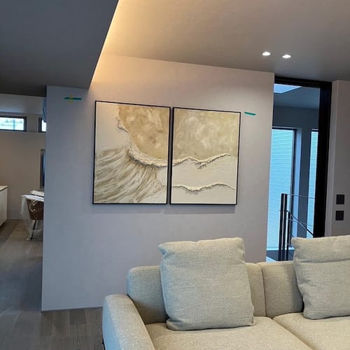 Customer photo review of Coastal Abstract Paintings – Minimalist Canvas Wall Art Set (2 Pieces)