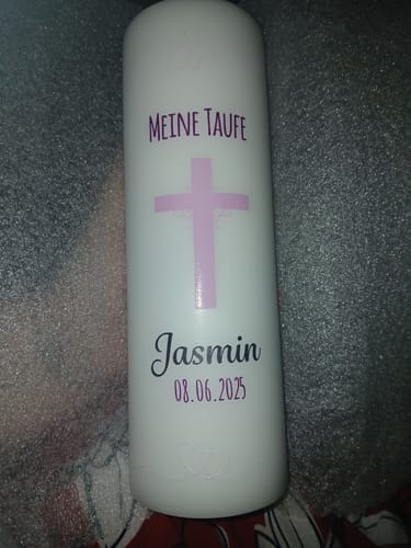 Kundenbewertung mit Foto zu Große Kerze "Kreuz" - Taufkerze mit Namen, Datum & Taufspruch