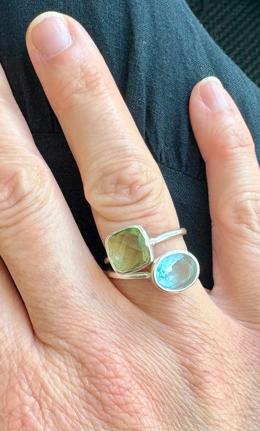 Customer photo review of Blue Topaz Oval Bezel Ring, December Birthstone, 925 Sterling Silver or 18k Gold, Faceted Blue Gemstone, Christmas, December Birthstone Gift for Her