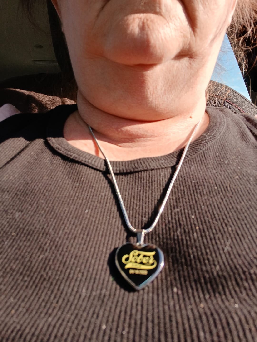 Customer photo review of Sober Since Heart Necklace  w/ Personalized Sobriety Date