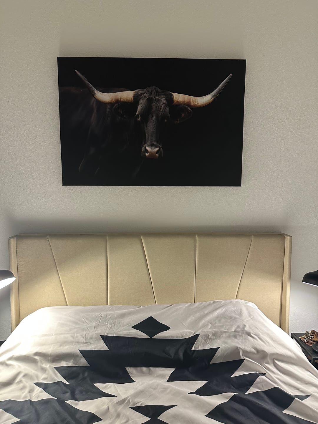 Customer photo review of Texas Longhorn Cow | Majestic Black Bull Wall Art Canvas Print - Farmhouse Animal Decor - Ready to Hang