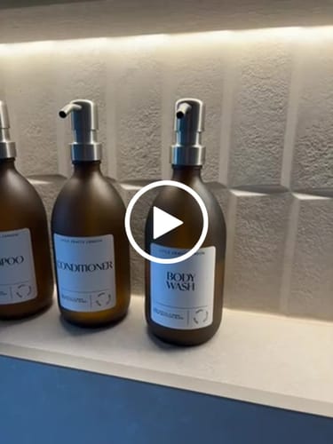 Customer video review of Set of 3 Bathroom Reusable Frosted Amber Glass Bottles 500 ML with Stainless Steel Pump
