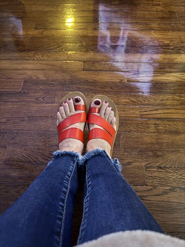 Customer photo review of Corky's Just A Fling Red Sandals