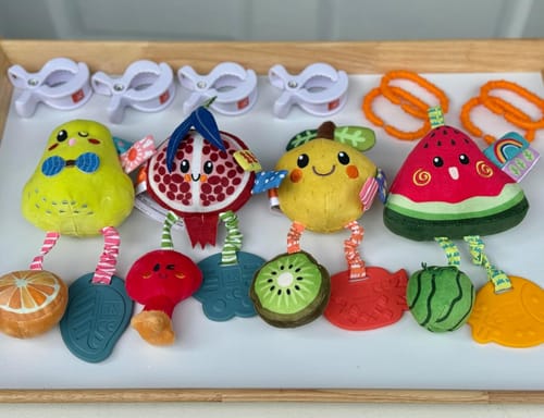 Customer photo review of Hanging Plush Soft Rattle Toys for Newborn 4 Pack