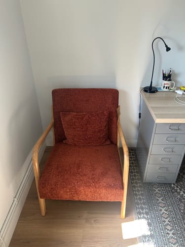 Customer photo review of OHAMA - Fauteuil de salon en bois massif et tissu terracotta