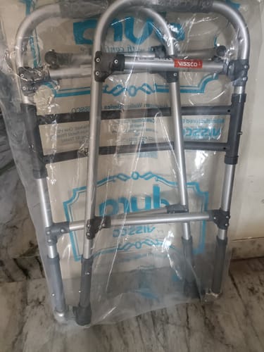 Customer photo review of Dura Max Walker with Wheels | (Aluminium) Foldable Walking Aid | Adjustable Height  | Light Weight | With Premium Grade Rubber Shoes and PVC Grip (Grey)