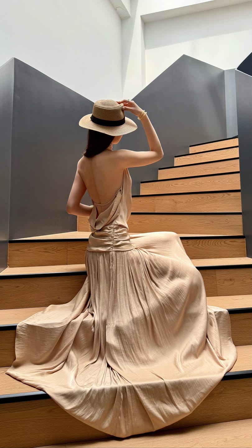 Customer photo review of ROVENTE Draped Backless Rose Maxi Dress