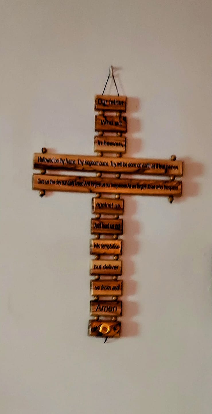 Customer photo review of Large Olive Wood Cross with Lord's Prayer