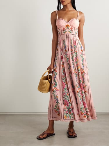 Customer photo review of Linen Blend Delicate Forest Unique Print Sweetheart Neck Beaded Straps Maxi Dress