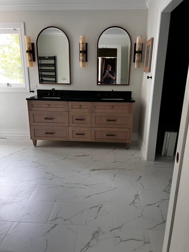 Customer photo review of Bridgeport 72" White Oak Bathroom Vanity, Double Sink - All Drawers