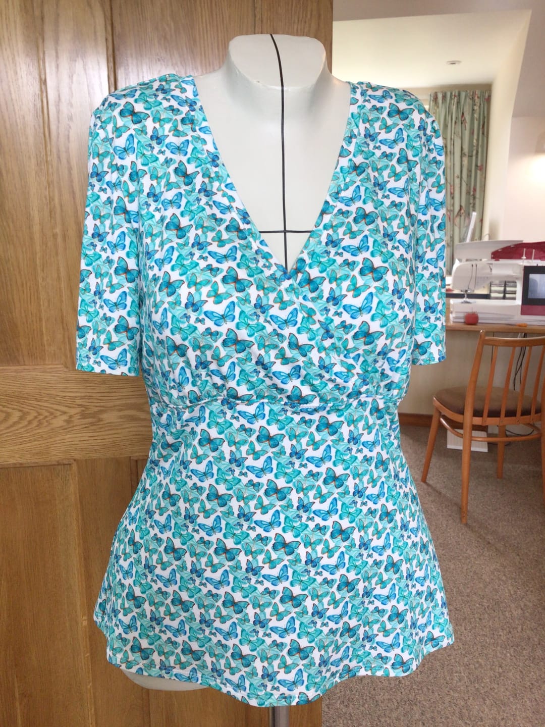 Customer photo review of Blue and Teal Butterflies Bamboo Jersey Fabric