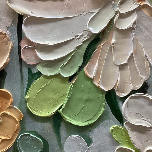 Customer photo review of Enchanted Blooms Abstract Floral Canvas – Hand-Painted Vertical Wall Art for Living Room