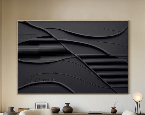 Customer photo review of Handmade Black Textured Painting – Minimalist 3D Canvas Art