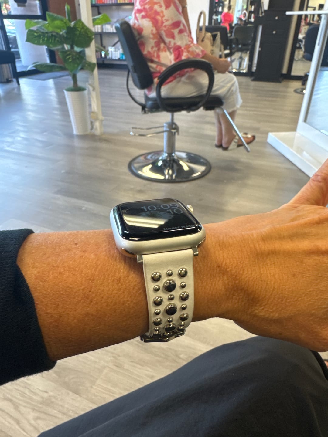 Customer photo review of The Sundance,  White Leather Watch Band with Metal Studs, Watch Band for Apple Watch