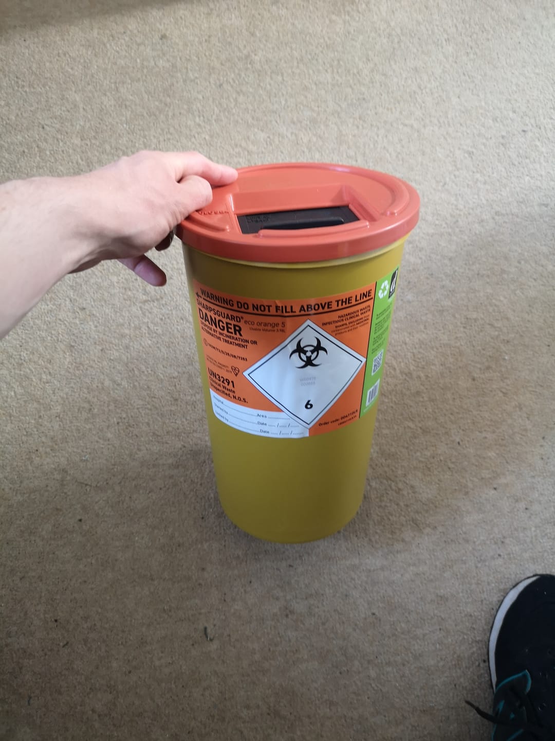 Customer photo review of Sharpsguard Orange 5 Ltr Sharps Bin