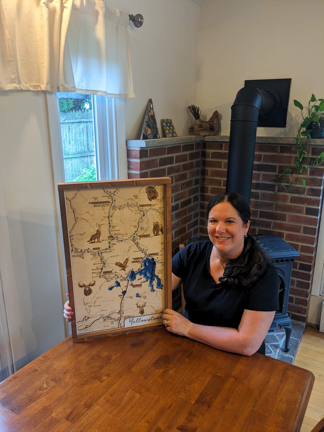 Customer photo review of Yellowstone Topo Map Sign | Laser Engraved & Framed Wall Art