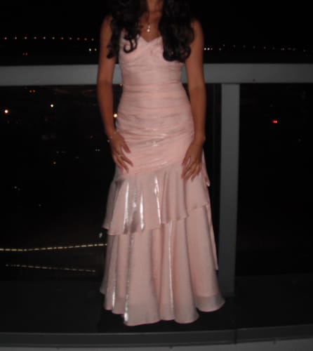 Customer photo review of Pamela Pastel Pink Enchanting Ruffled Tiered Maxi Dress