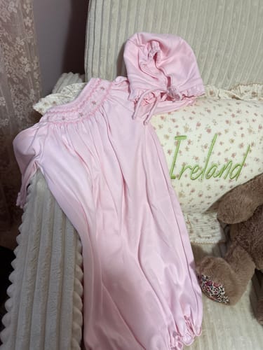 Customer photo review of Smocked Rosebud Baby Gown and Bonnet Set