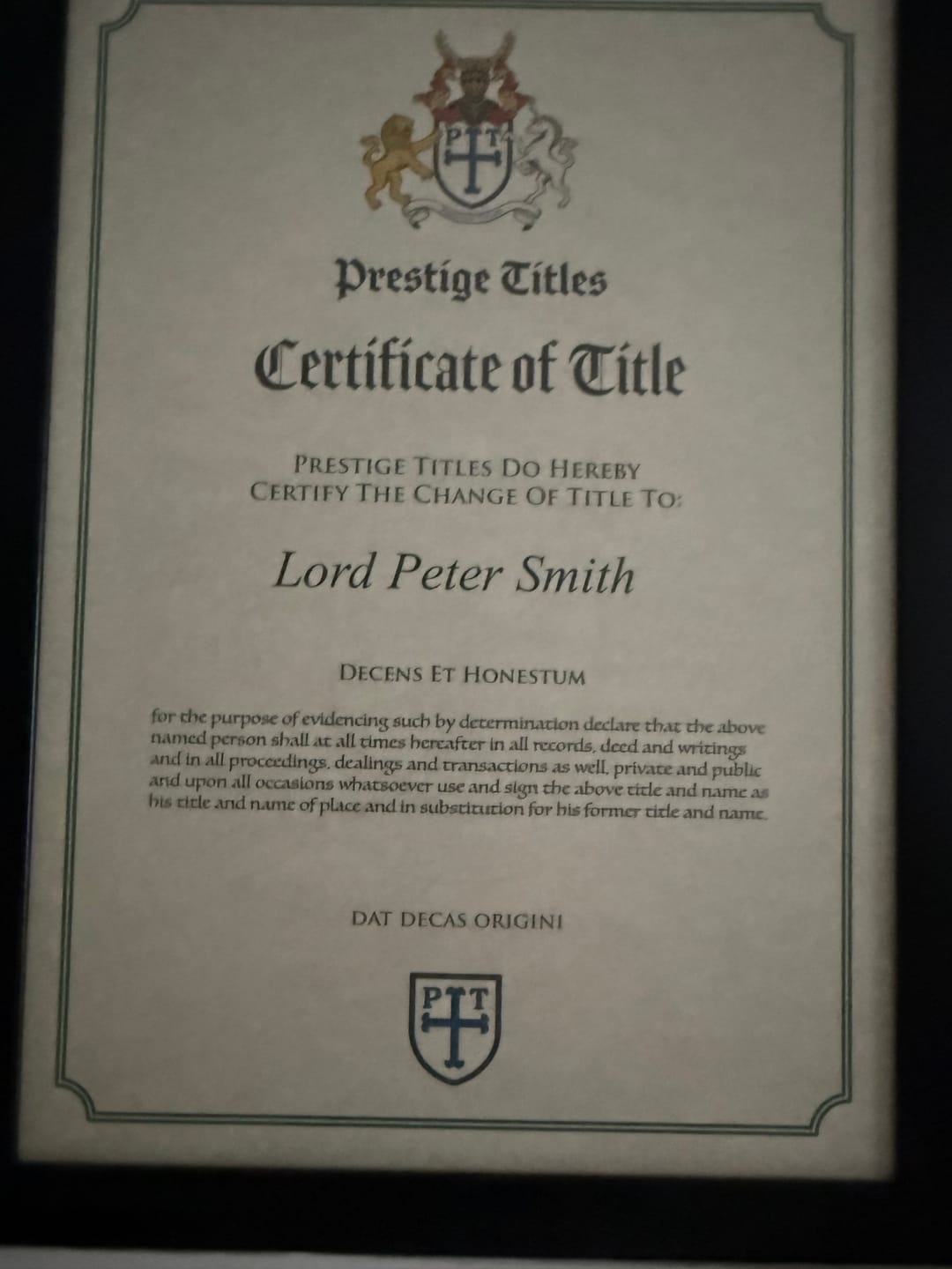 Customer photo review of Lord Title Pack