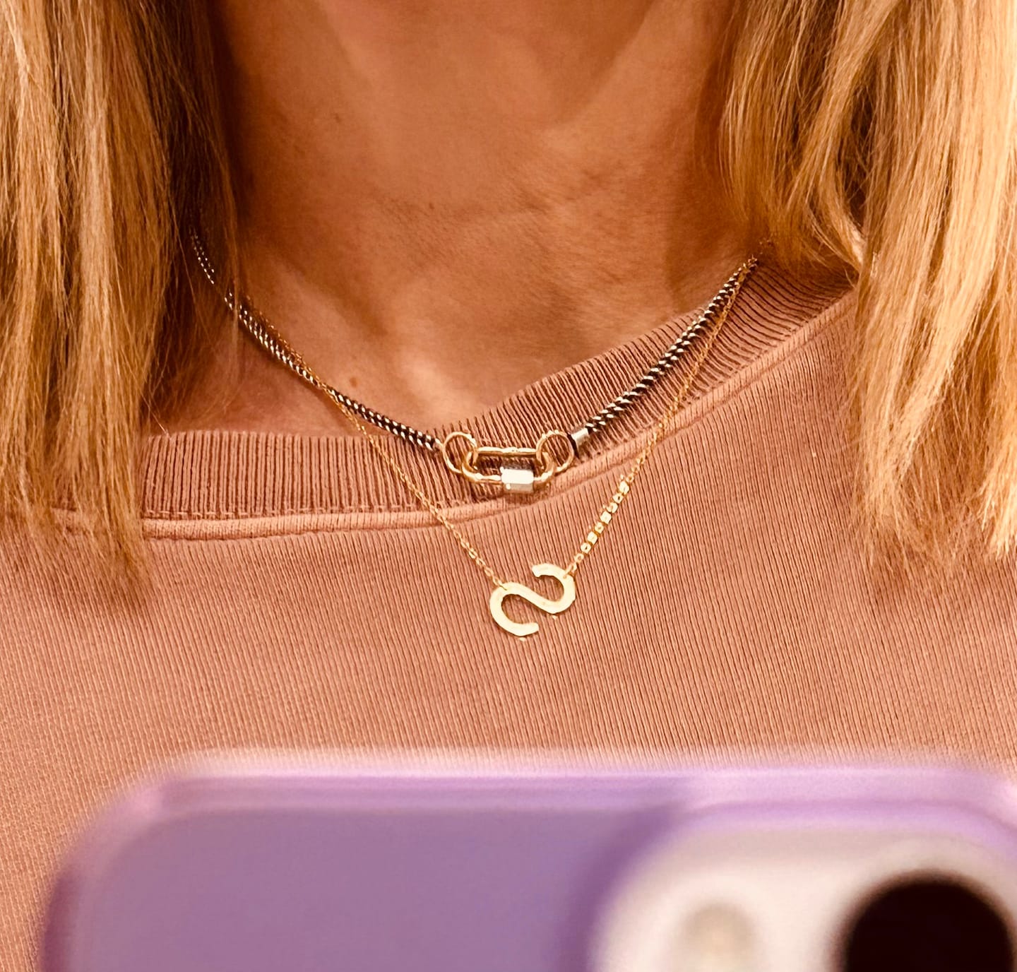 Customer photo review of Large Sideways Letter Necklace