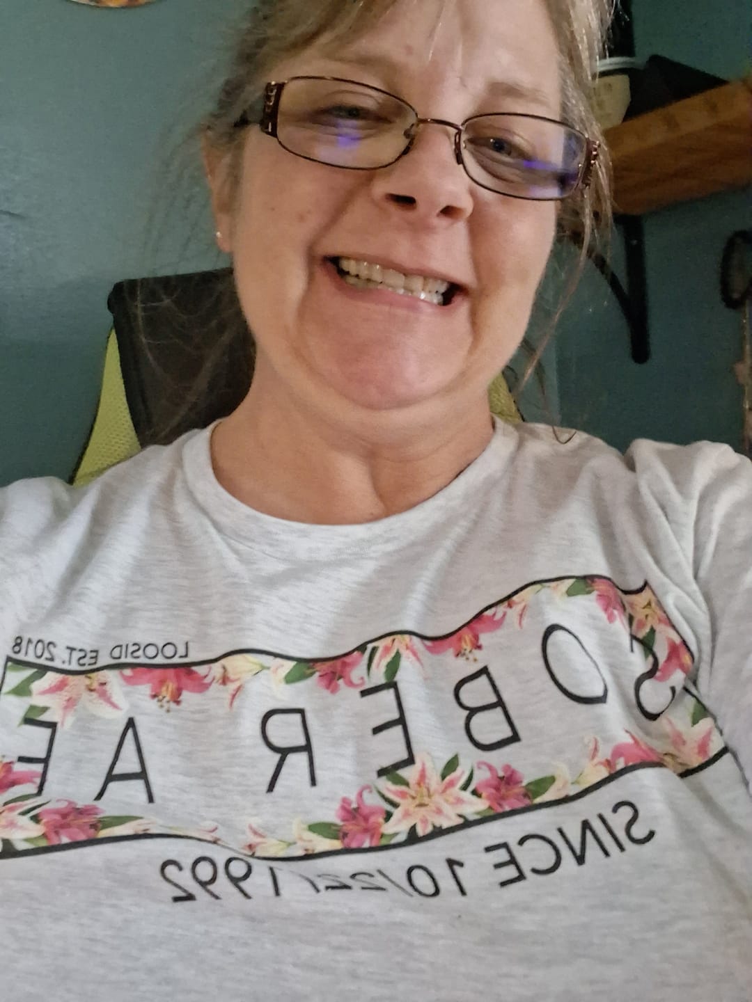 Customer photo review of Women's Sober AF Lily T-Shirt w/ Personalized Sobriety Date