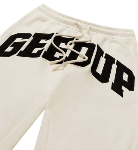 Customer photo review of Geedup Team Logo Trackpants 'Buttercream'