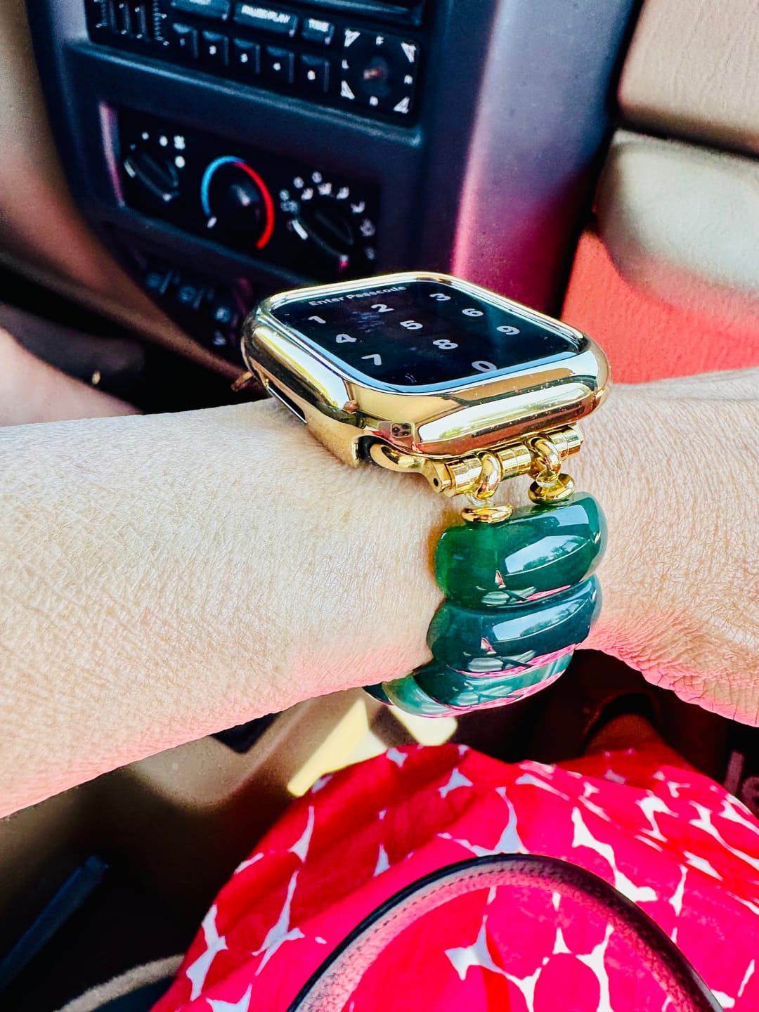 Customer photo review of Emerald Grove Agate Stretch Apple Watch Strap