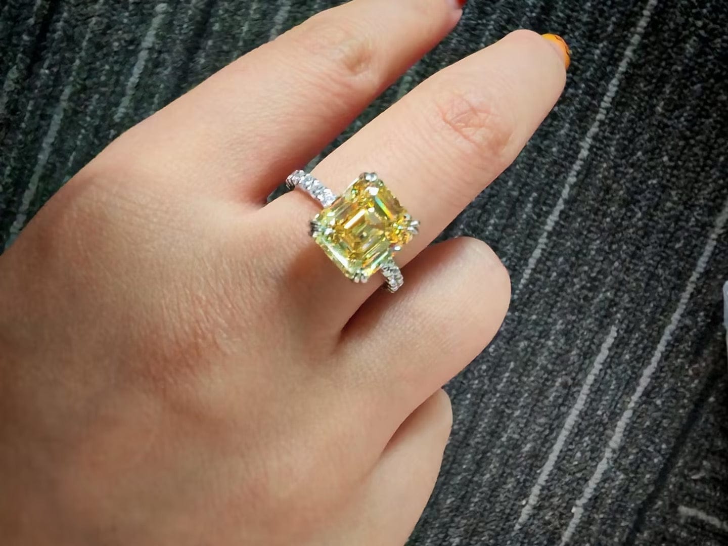 Customer photo review of S925 Honorable 4.5Ct Asscher Cut Engagement Ring Stackable Travel Ring For Women